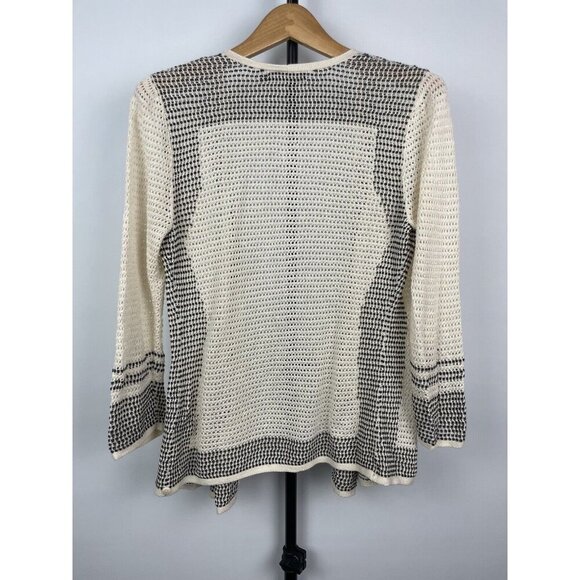 Nic + Zoe Cream Black Open Knit Linen Blend Wrap Cardigan Sweater Size XS - Picture 8 of 9